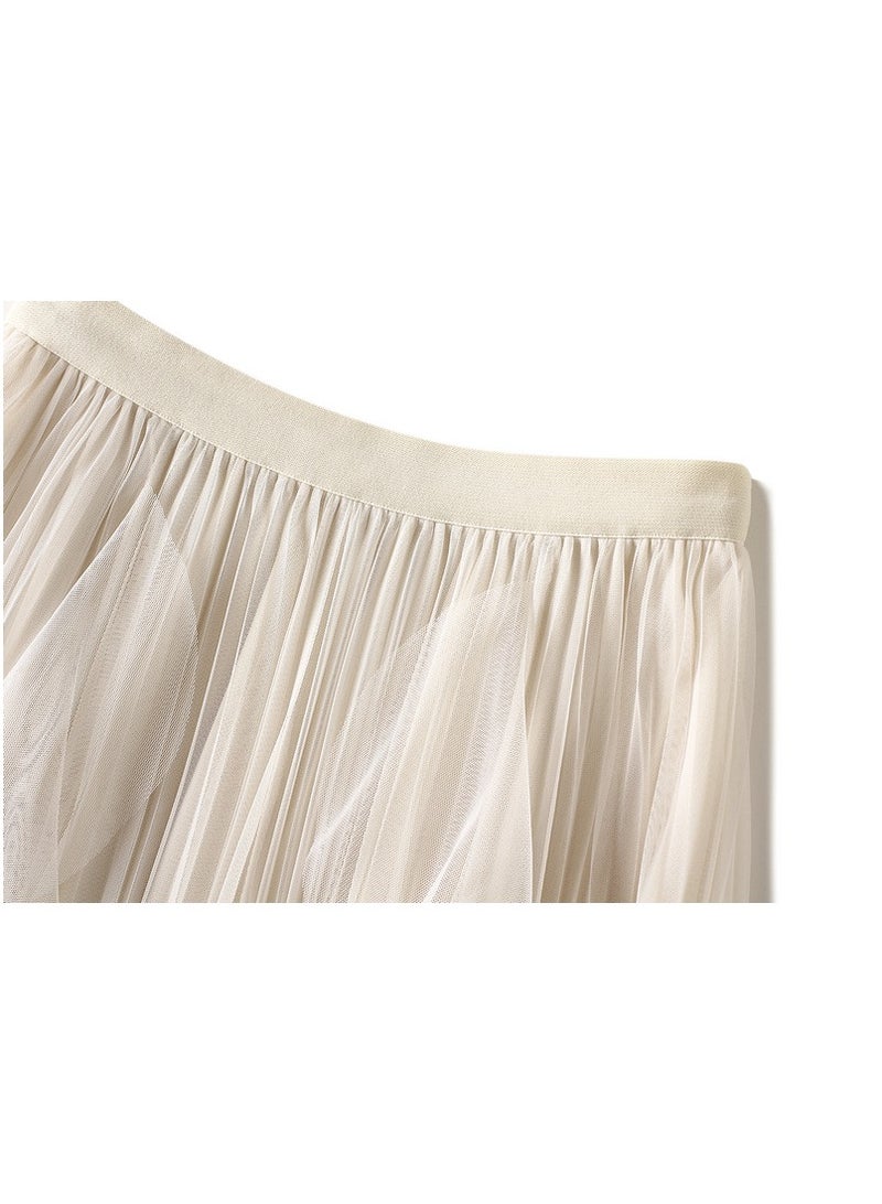 Loquat Women's High Waisted Ruffled Edge Patchwork Mesh Skirt Apricot  - Image 2