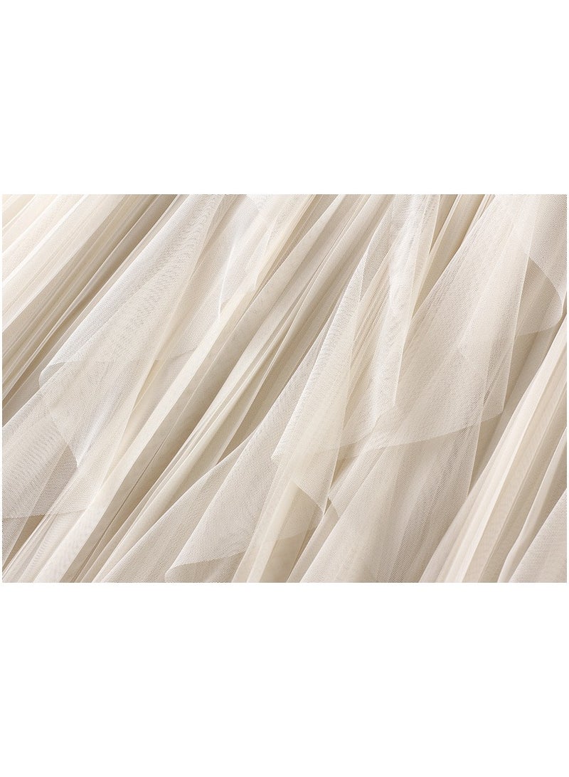 Loquat Women's High Waisted Ruffled Edge Patchwork Mesh Skirt Apricot  - Image 3