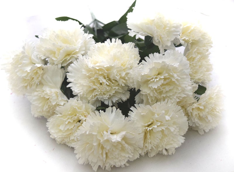 Fourwalls Artificial Decorative Carnation Flower Bunches (18 Flower Heads, 50 cm Tall, White) - Image 2