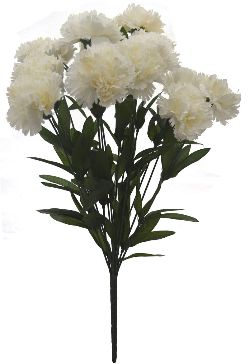 Fourwalls Artificial Decorative Carnation Flower Bunches (18 Flower Heads, 50 cm Tall, White) - Image 1