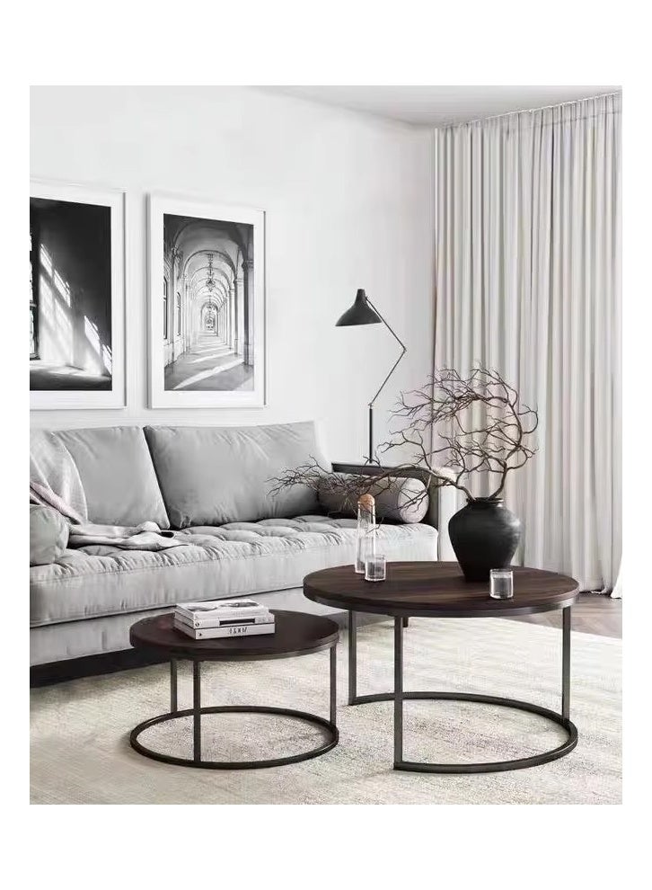 إن كي أكس طاولتان قهوة دائريتان بإطار معدني باللون الرمادي الداكن - Image 1