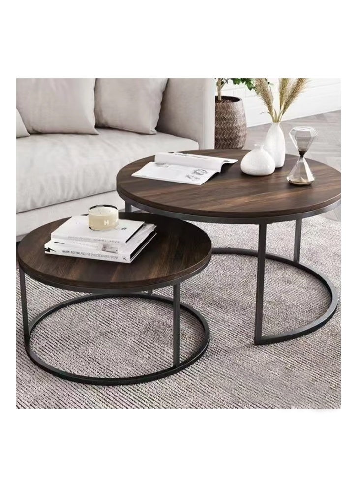 إن كي أكس طاولتان قهوة دائريتان بإطار معدني باللون الرمادي الداكن - Image 3