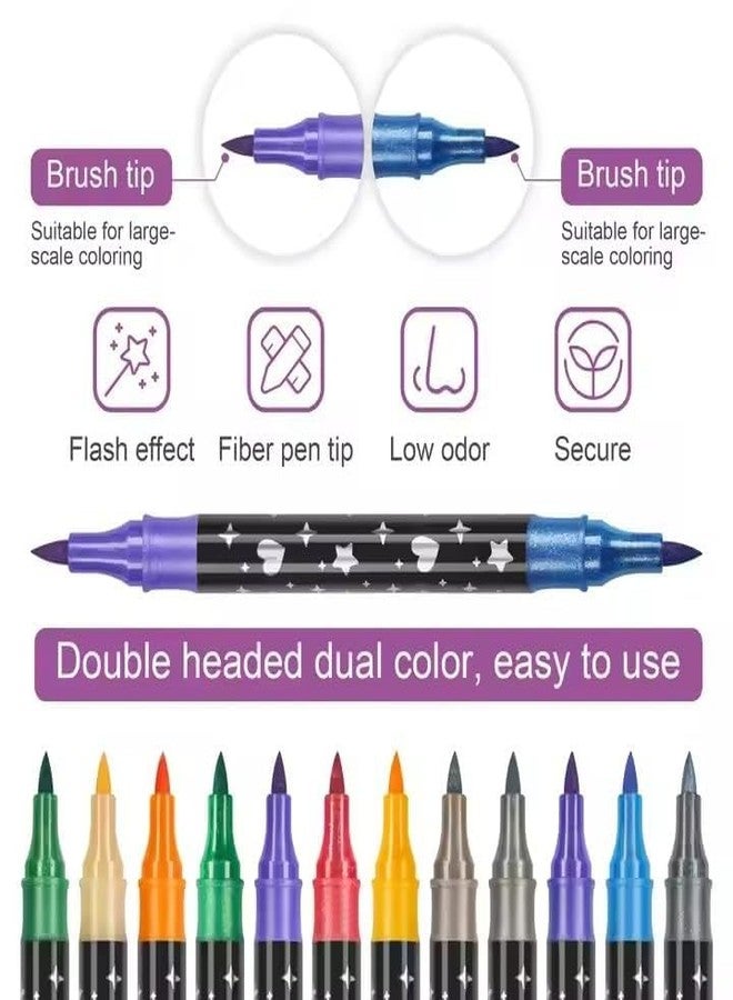 CLOSAL® Glitter Marker Art Marker Set of 12 Pcs || 24 Color Shades Art Marker Glitter Brush Pen || Water-based Shimmer Colors Glitter Marker Pen (12 Pens, 24 Colours) - Image 5