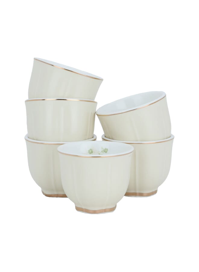 Alsaif Gallery Light beige and gold porcelain coffee cup set, 12 pieces - Image 1