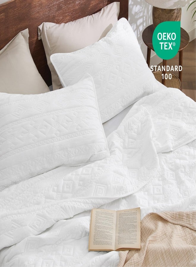 Bedsure Boho Quilt King Size - Lightweight Bedspread King Size with Geometric Stitched Pattern, White Farmhouse Soft Bedding Set Coverlet with 2 Pillow Shams for All Seasons, 106x96 inches - Image 2