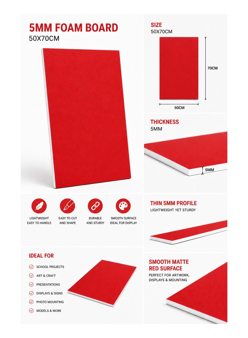 5-Piece 5mm Thick Foam Board For Craft And Illustration 50x70cm Size Red - Image 2