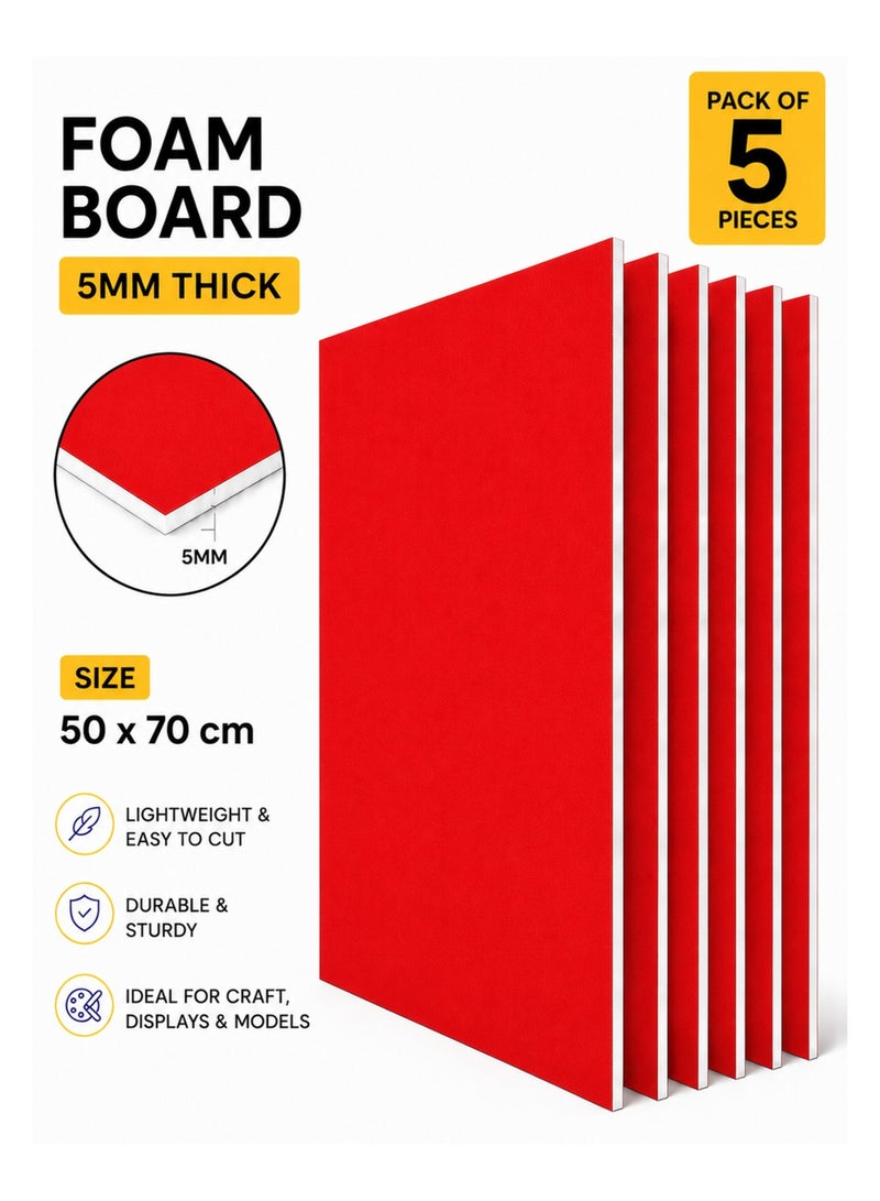 5-Piece 5mm Thick Foam Board For Craft And Illustration 50x70cm Size Red - Image 1