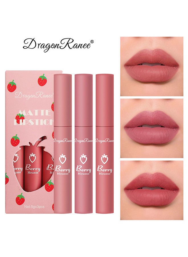 Dragon Ranee 3 Colors Lip Glaze Long Lasting Waterproof Non-stick Cup Lipstick Set, 3pcs Velvet Matte Liquid Lipstick, Smooth Lip Gloss Stain Makeup Cosmetics Set for Women - Image 1