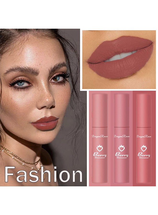 Dragon Ranee 3 Colors Lip Glaze Long Lasting Waterproof Non-stick Cup Lipstick Set, 3pcs Velvet Matte Liquid Lipstick, Smooth Lip Gloss Stain Makeup Cosmetics Set for Women - Image 3