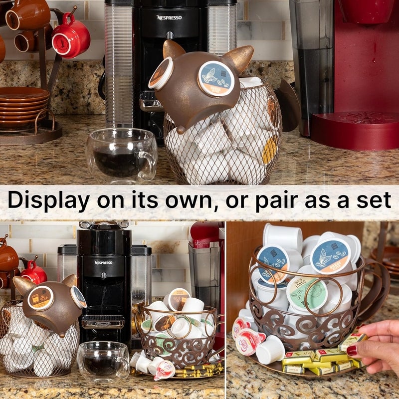 Made Easy Kit Coffee Pod Basket Organizer Practical Decoration - Compatible with Keurig K-Cup Pods & Capsules - Home Cafe Bar Decor Useful Kitchen Countertop Freestanding (Fox Vintage) - Image 3