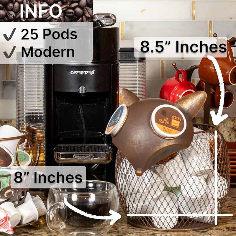 Made Easy Kit Coffee Pod Basket Organizer Practical Decoration - Compatible with Keurig K-Cup Pods & Capsules - Home Cafe Bar Decor Useful Kitchen Countertop Freestanding (Fox Vintage) - Image 2