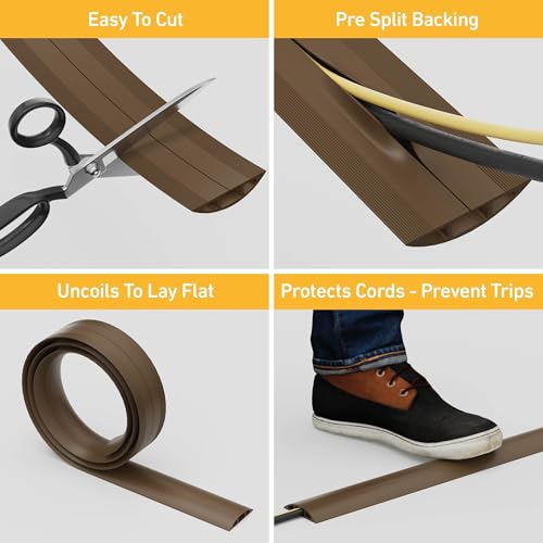 D-Line 6ft Floor Cord Cover, Cable Protector, Hide Extension Cords, Protect Cords, Prevent Cable Trips, Heavy Duty Cord Hider - Cable Cavity = 0.63" (W) x 0.31" (H) - Brown - Image 2