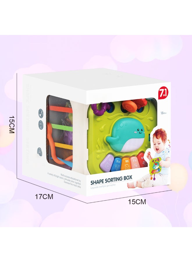 COGNIKIDS صندوق فرز الأشكال للأطفال 7 في 1 – لعبة تعليمية مع بيانو موسيقي، لعبة حبل مرن، كتل تكديس وأشكال هندسية | مكعب التعلم مونتيسوري للأطفال من عمر 18 شهرًا وما فوق - Image 5