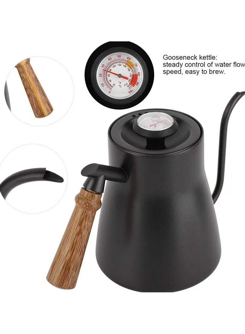 حصريا غلاية قهوة بمقبض خشبي من الفولاذ المقاوم للصدأ مع ميزان حرارة - Image 2