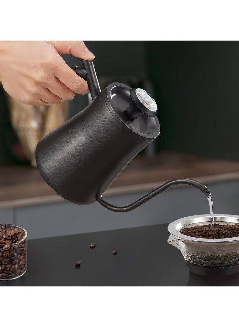 حصريا غلاية قهوة بمقبض خشبي من الفولاذ المقاوم للصدأ مع ميزان حرارة - Image 4