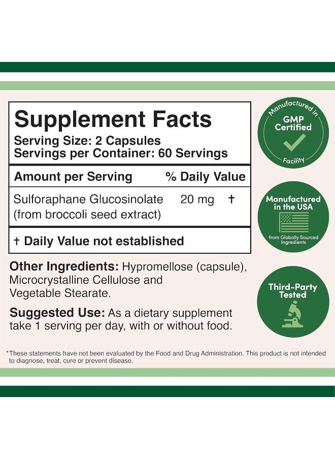 Double Wood Supplements - Sulforaphane Supplement - 20mg of Activated and Stabilized Sulforaphane per Serving (120 Capsules) Potent Broccoli Extract for Healthy Aging by Double Wood Supplements - Image 1