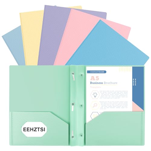 EEHZTSI 6-Pack Plastic andPockets and Prongs,2-Pocket and3 Fasteners, Holds 8-1/2" x 11" Paper for School/Office/Home, Pastel Color - Image 1