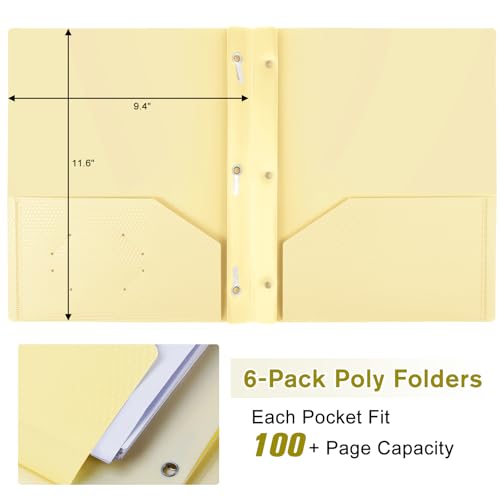 EEHZTSI 6-Pack Plastic andPockets and Prongs,2-Pocket and3 Fasteners, Holds 8-1/2" x 11" Paper for School/Office/Home, Pastel Color - Image 4