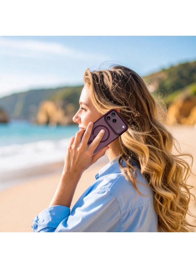 أكاليكس جراب مغناطيسي شفاف لهاتف آيفون 17 برو [مقاوم للصدمات ونحيف] غطاء خلفي صلب شفاف مع حماية عالية الجودة | أحمر داكن - Image 5