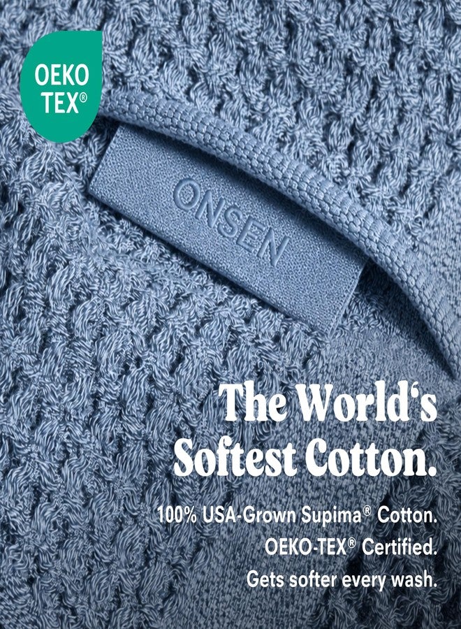 ONSEN Supima® Waffle Bath Sheet, Large, Quick Dry Lint Free 100% USA Cotton, Oversize Lightweight Absorbent Bath Sheet, 38x67 in (Denim Blue, 1x Bath Sheet) - Image 5
