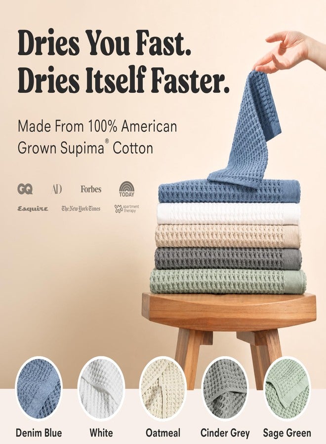 ONSEN Supima® Waffle Bath Sheet, Large, Quick Dry Lint Free 100% USA Cotton, Oversize Lightweight Absorbent Bath Sheet, 38x67 in (Denim Blue, 1x Bath Sheet) - Image 2