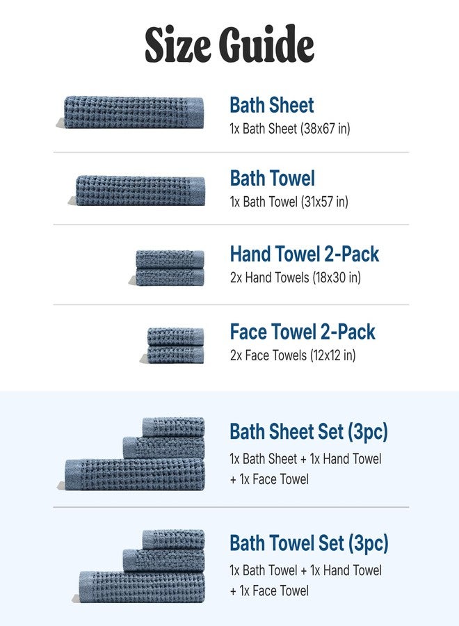 ONSEN Supima® Waffle Bath Sheet, Large, Quick Dry Lint Free 100% USA Cotton, Oversize Lightweight Absorbent Bath Sheet, 38x67 in (Denim Blue, 1x Bath Sheet) - Image 3