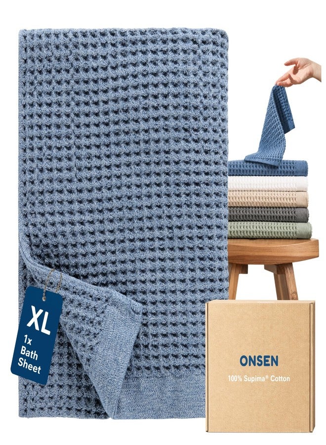 ONSEN Supima® Waffle Bath Sheet, Large, Quick Dry Lint Free 100% USA Cotton, Oversize Lightweight Absorbent Bath Sheet, 38x67 in (Denim Blue, 1x Bath Sheet) - Image 1