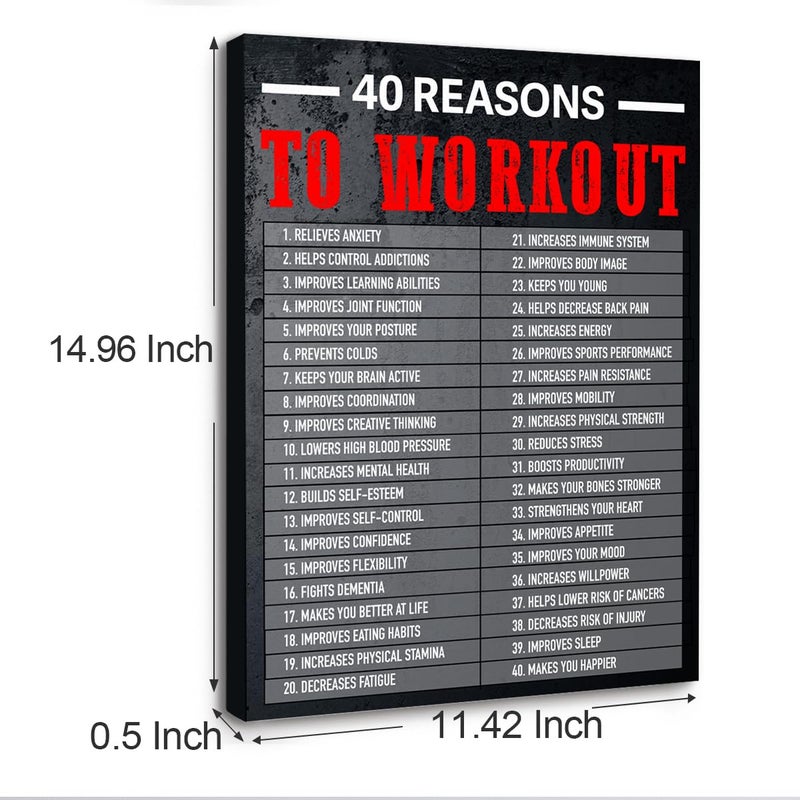 Gwisml 40 Reasons To Workout Wall Art,Inspirational Exercise Fitness Canvas Frame Paintings For Gym Sports Room Home Workplace Wall Art Decor - Image 2