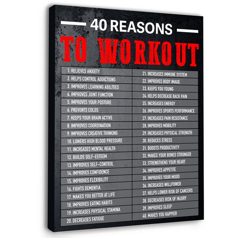Gwisml 40 Reasons To Workout Wall Art,Inspirational Exercise Fitness Canvas Frame Paintings For Gym Sports Room Home Workplace Wall Art Decor - Image 1