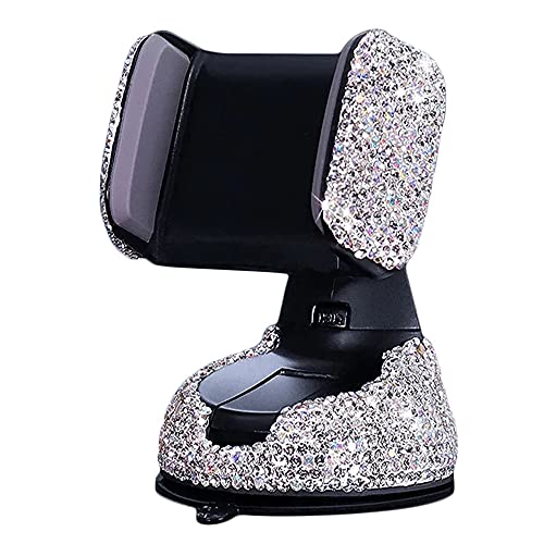 SUNCARACCL Bling Car Phone Holder, 360°Adjustable Universal Rhinestone Crystal Auto Phone Mount Stand Accessories for Windshield Dashboard and Air Outlet (White) - Image 1