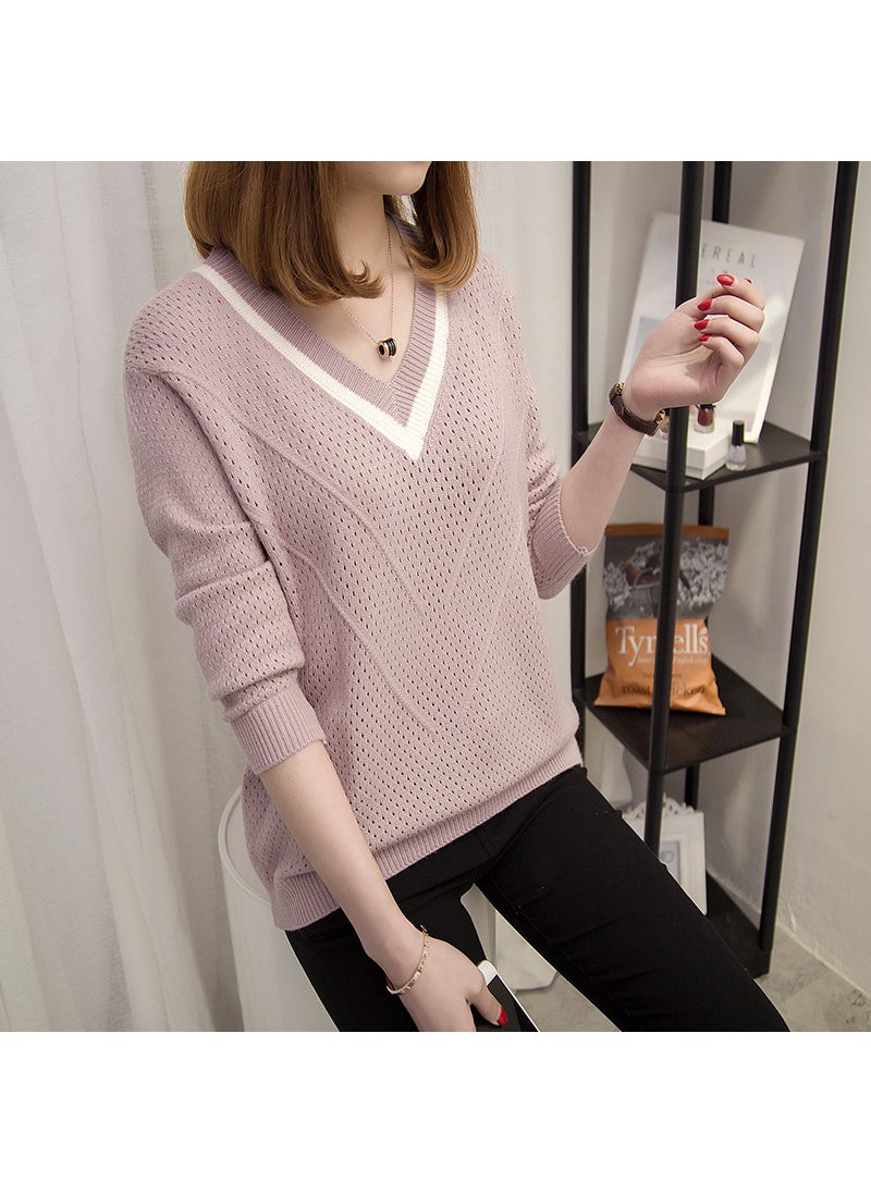 Generic - Loose Knitted Base Shirt Short Sleeve Spring Autumn V-neck Ladies Wool Clothes Thick Thin Style Resin Fiber Material 06 khaki - Image 1
