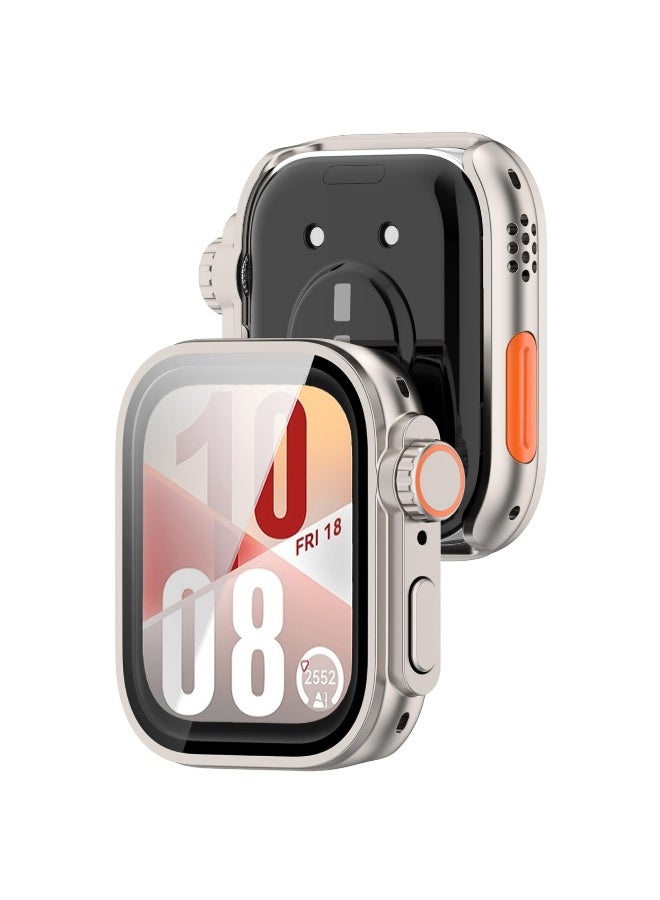 Full Coverage Case with Screen Protector Compatible with Huawei Watch Fit 4 Pro PC and Real Glass Protective Case Cover Smart Watch Accessories (Starlight) - Image 3