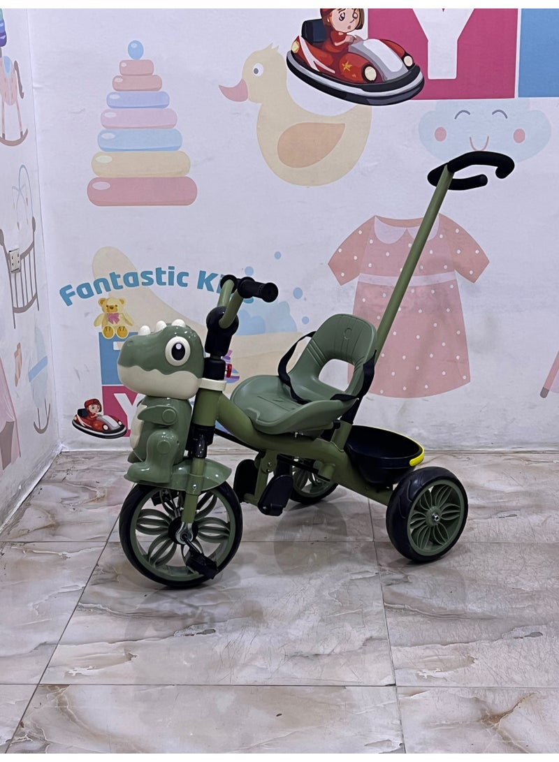 3-in-1 Dinosaur Ride-On Tricycle & Stroller with Parent Push Handle & Safety Harness for Toddlers  - Image 4