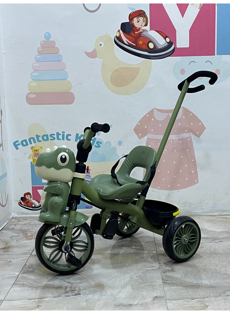 3-in-1 Dinosaur Ride-On Tricycle & Stroller with Parent Push Handle & Safety Harness for Toddlers  - Image 3