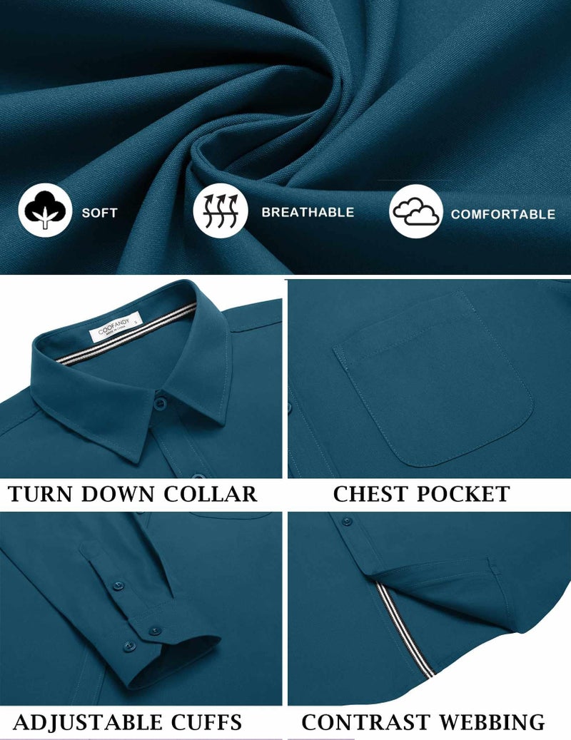 COOFANDY Mens Casual Button Down Shirt Long Sleeve Untucked Dress Shirt with Pocket Midnight Blue - Image 5
