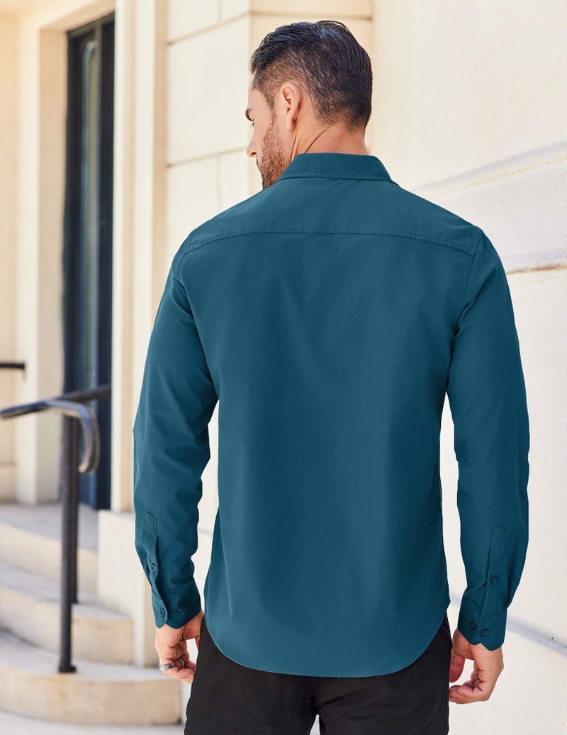 COOFANDY Mens Casual Button Down Shirt Long Sleeve Untucked Dress Shirt with Pocket Midnight Blue - Image 4