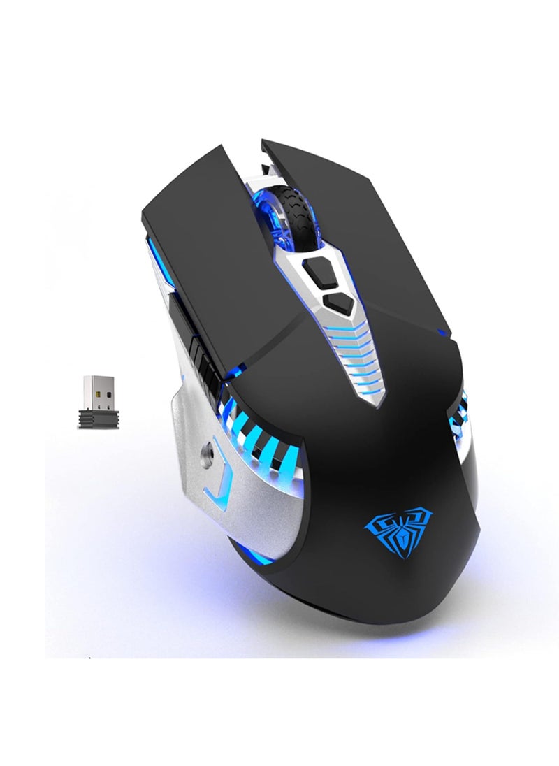 Generic SC200 Wireless Bluetooth Gaming Mouse with Rechargeable Battery, Programmable Side Buttons, LED Backlight and Ergonomic USB Receiver for PC, Mac, Laptop, Tablet, Smartphones by Ola (Black)  - Image 1