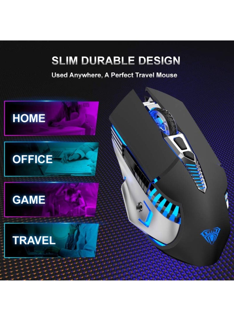 Generic - SC200 Wireless Bluetooth Gaming Mouse with Rechargeable Battery, Programmable Side Buttons, LED Backlight and Ergonomic USB Receiver for PC, Mac, Laptop, Tablet, Smartphones by Ola (Black) - Image 1