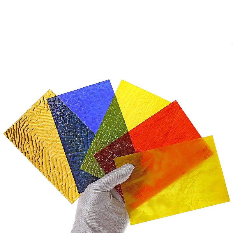 Lanyani 12 Sheets Iridescent Stained Glass Sheets, Cathedral Art Glass Packs for Mosaic Work Craft, Assorted Clear+Opaque+Colored Transparent - Image 5
