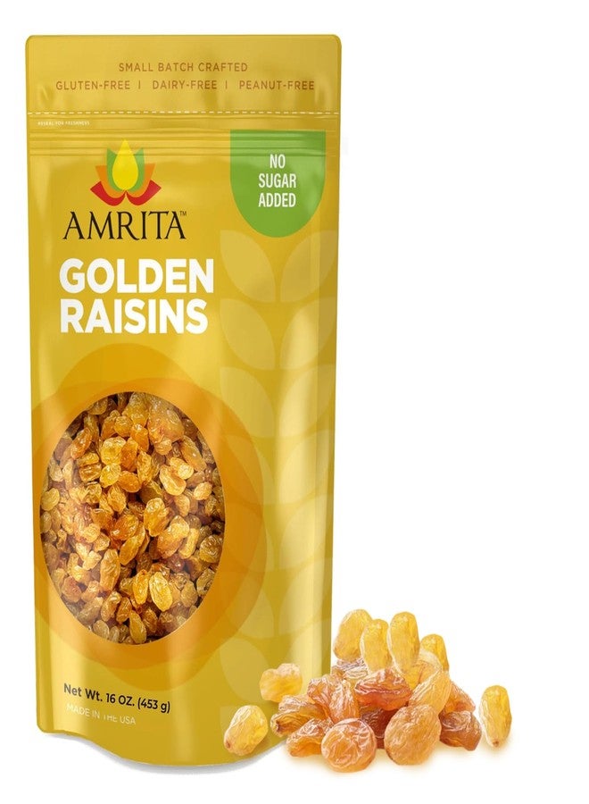 Amrita Golden Raisins 1 lb | No Added Sugar, Naturally Sweet, Gluten Free Dried Sultanas, Kishmish | Packed Fresh in Resealable Bags | Yellow and White Raisins, Vegan Snacks, Healthy Snacks - Image 1