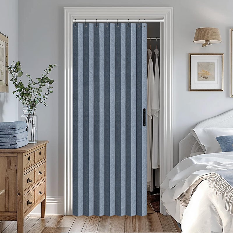 Vatge Accordian Style Door Curtains for Bedroom  and Closet Without Door  Room Divider Curtain for Living Room/Bathroom/Bedroom  1 Panel with Tieback  W39 x L78  Blue - Image 1