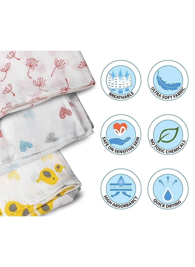 PrimeBox PrimeBox Organic Bamboo Cotton Swaddles Wrap Muslin Cloth for Infant Kids New Born Baby Set of 3 pcs 100 100 Cm  - Image 2
