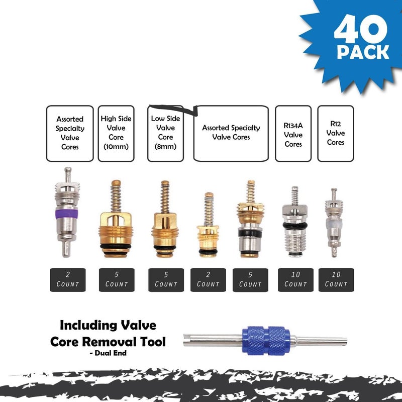 Excefore 40Pcs Car Air Conditioner Valve Core Kit, R12 R134a Automotive A/C Refrigeration Tire Valve Stems with Double Head Dual Dismantling Remover Tool - Image 2