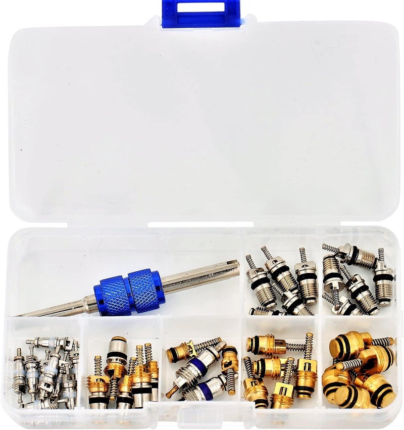 Excefore 40Pcs Car Air Conditioner Valve Core Kit, R12 R134a Automotive A/C Refrigeration Tire Valve Stems with Double Head Dual Dismantling Remover Tool - Image 5