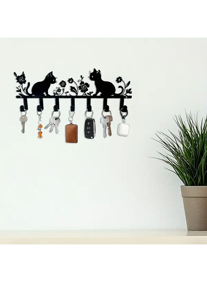 Cute Cat Flower Key Holder Wall Mounted Hook Fashionable Painted Finish Easy Install Decorative Key Rack - Image 2