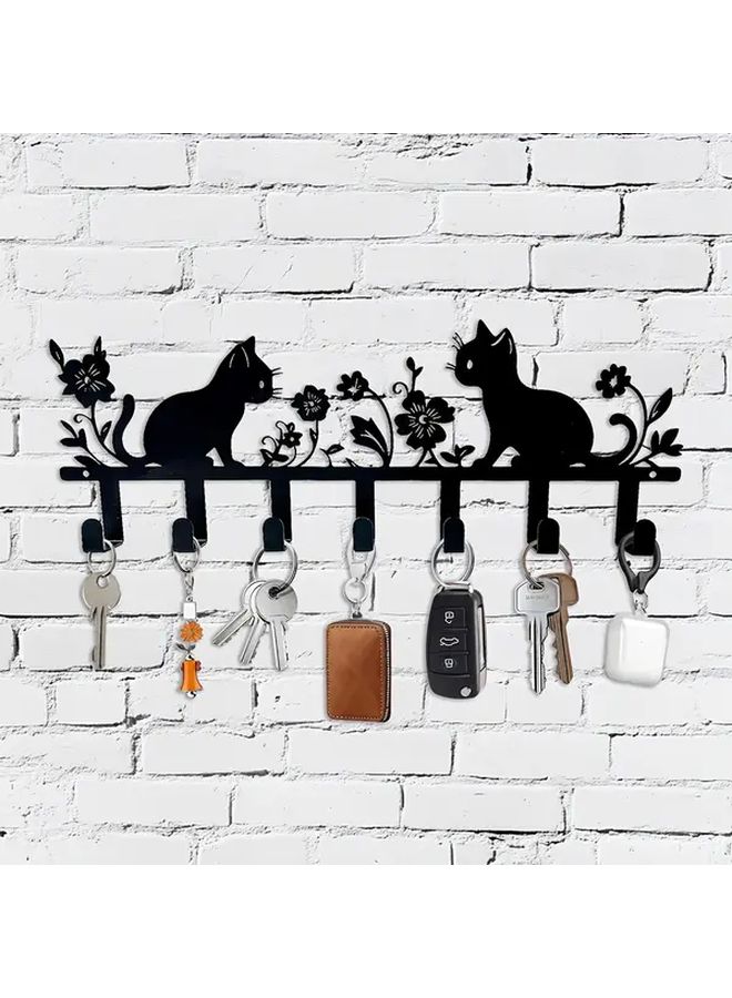 Cute Cat Flower Key Holder Wall Mounted Hook Fashionable Painted Finish Easy Install Decorative Key Rack - Image 1