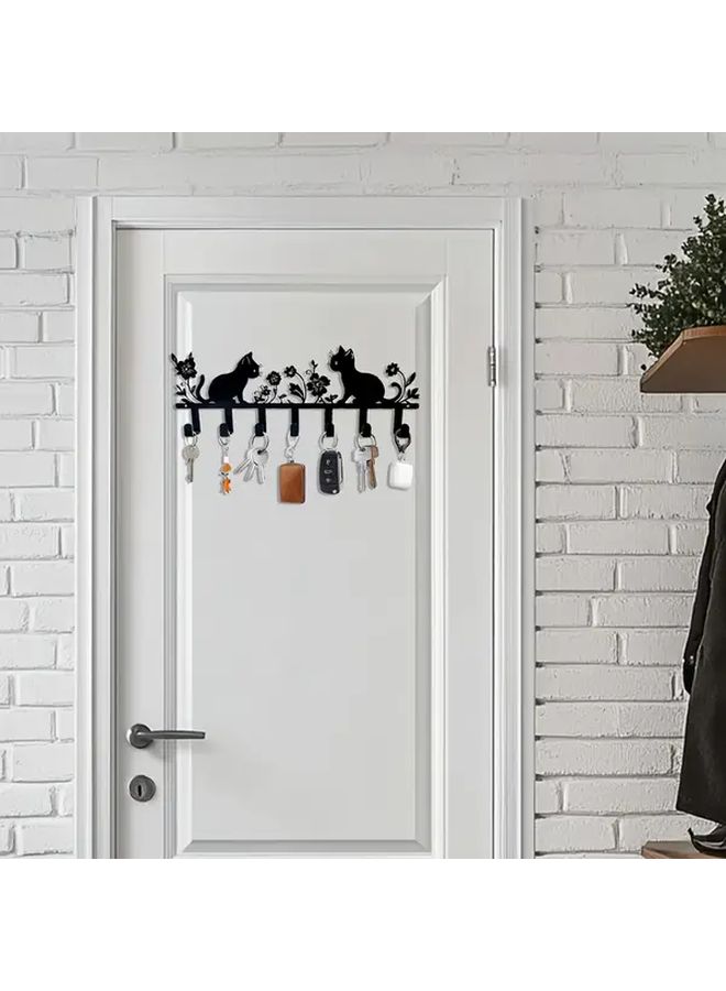 Cute Cat Flower Key Holder Wall Mounted Hook Fashionable Painted Finish Easy Install Decorative Key Rack - Image 4