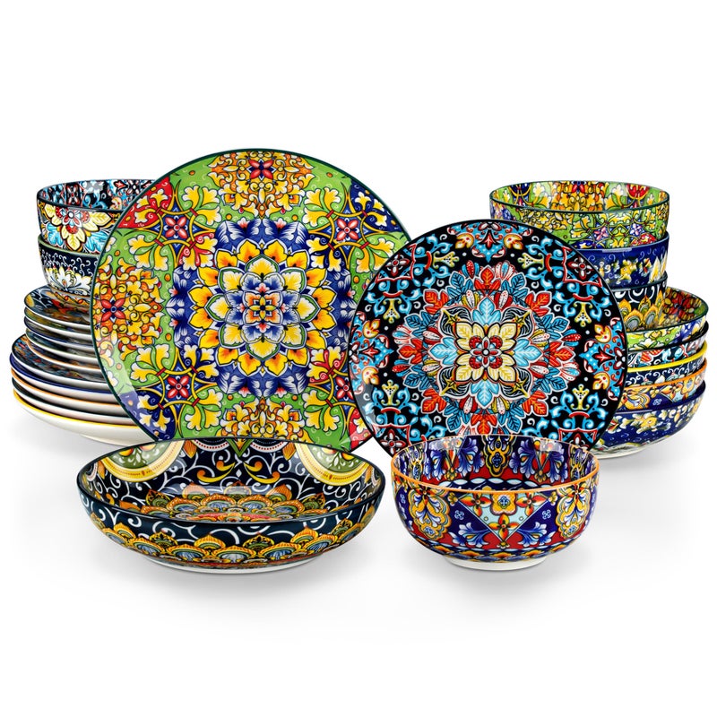 vancasso 24 Pieces Dinnerware Sets Plates and Bowls Set Porcelain Dishes Set for 6 Microwave and Dishwasher Safe Scratch Resistant Bohemian Style Dining Ware Service for 6 Series SIMI