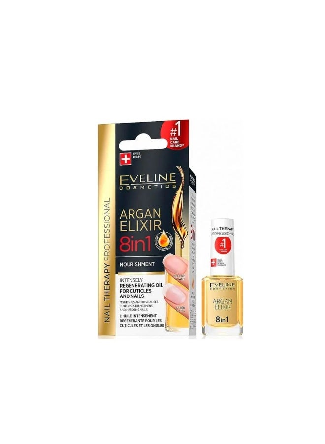 EVELINE COSMETICS Eveline Argan Elixir 8 in 1 Intensely Regenerating Oil for Cuticles & Nails12m