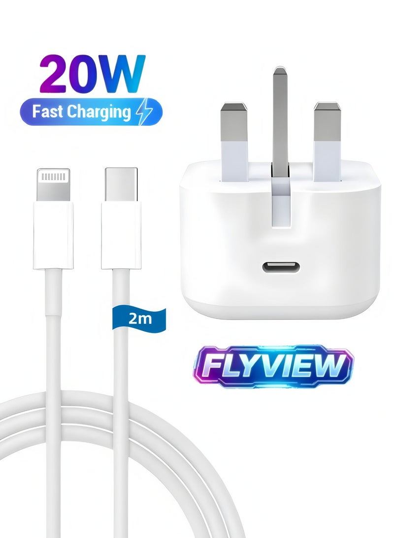 Flyview iPhone 20W Fast Charger | USB C Wall Fast Charger with USB C to Lightning Cable Compatible with iPhone 14/14 Pro/14 Pro Max/13/12/SE2020/11/XR/XS Max/X/iPad - Image 1